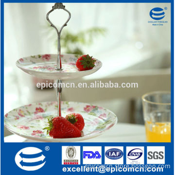 garden series flowery 2 tiers cake stand for party banquet, porcelain cake set